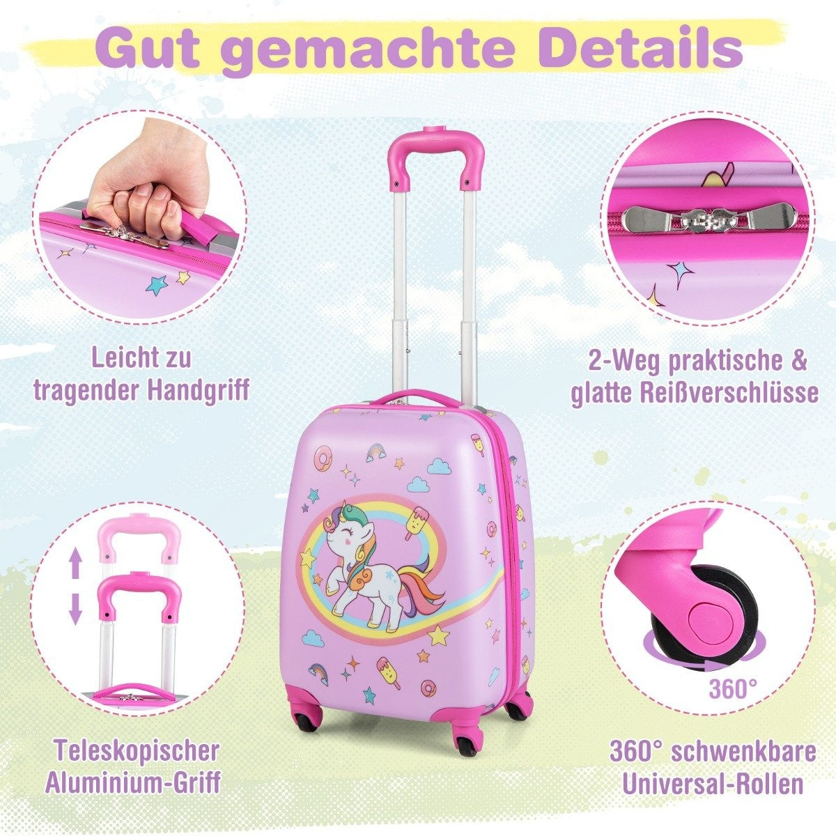 Kids Suitcase Rolling Hard Suitcase 2-Piece Carry-on Luggage Set with Spinner Wheels Pink