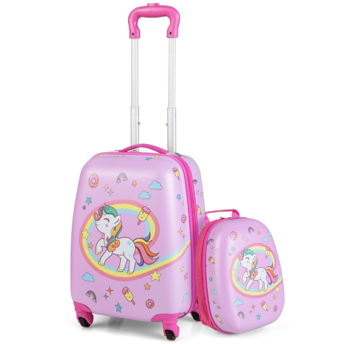 Kids Suitcase Rolling Hard Suitcase 2-Piece Carry-on Luggage Set with Spinner Wheels Pink