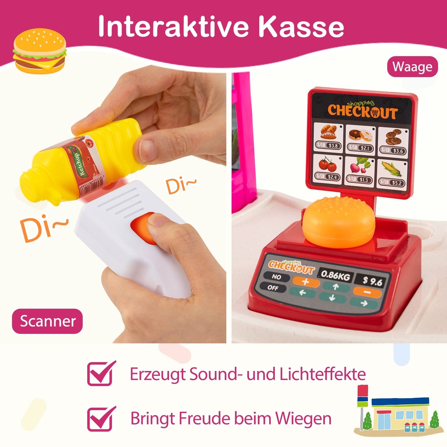 Kids Supermarket Playset with Cart, Scale & Scanner