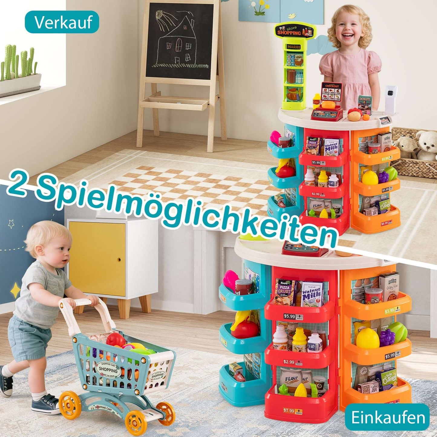 Kids Supermarket Playset with Cart, Scale & Scanner