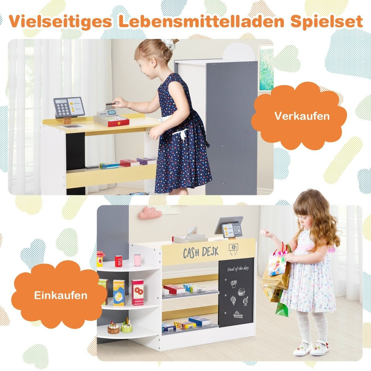 Kids Supermarket Playset with Cash Register & Chalkboard