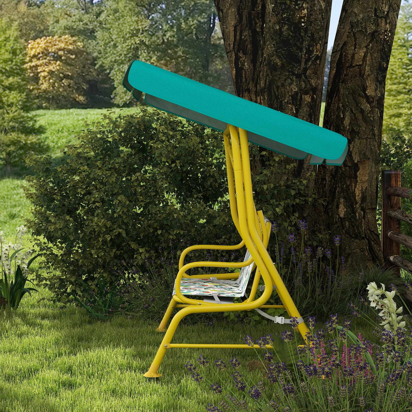 Kids Swing Seat with Adjustable Canopy, 2-Seater, Green