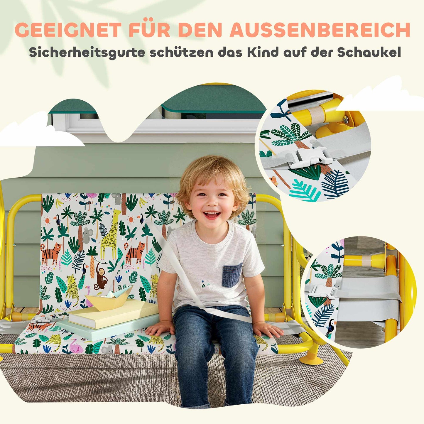 Kids Swing Seat with Adjustable Canopy, 2-Seater, Green