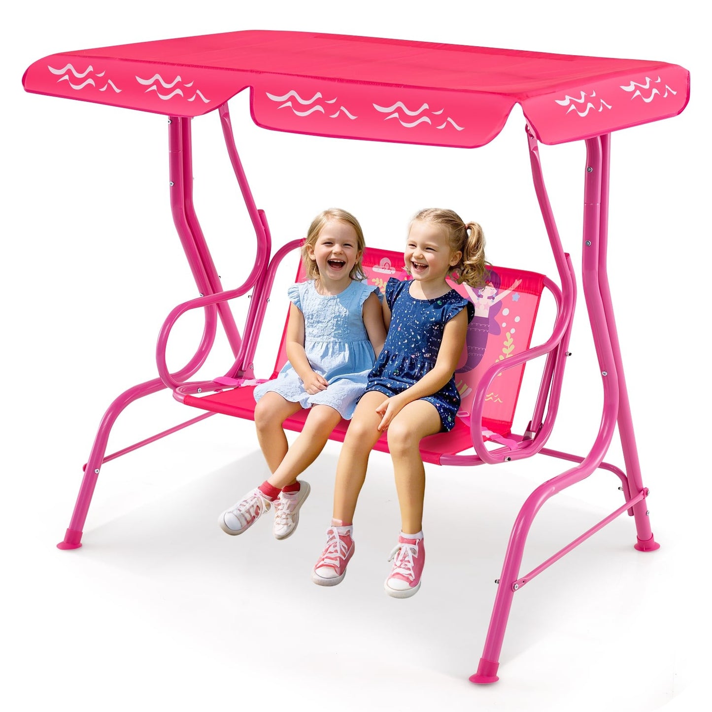 Kids Swing with Adjustable Canopy, Metal Frame, Pink
