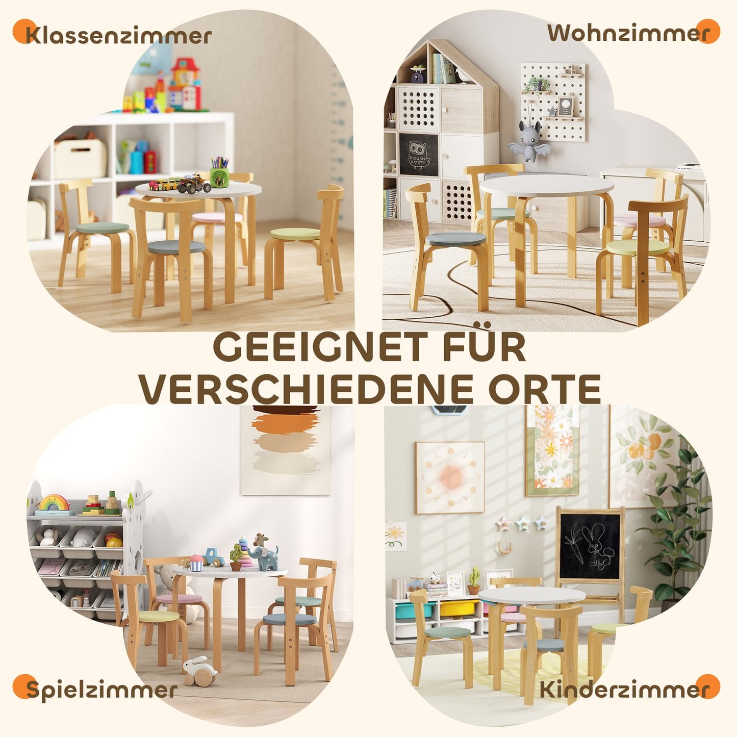 Kids Table & Chair Set, 5-Piece, Colorful Solid Wood