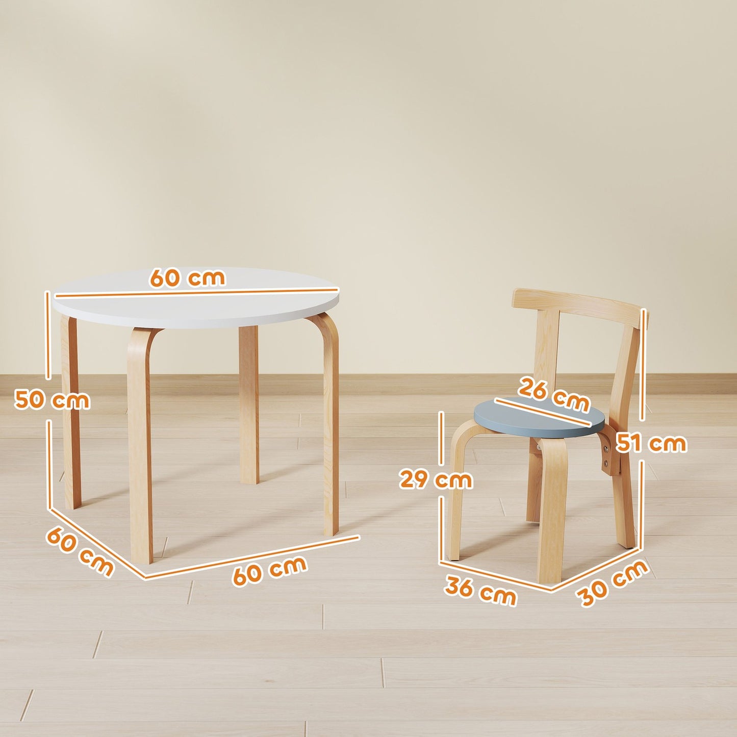 Kids Table & Chair Set, 5-Piece, Colorful Solid Wood