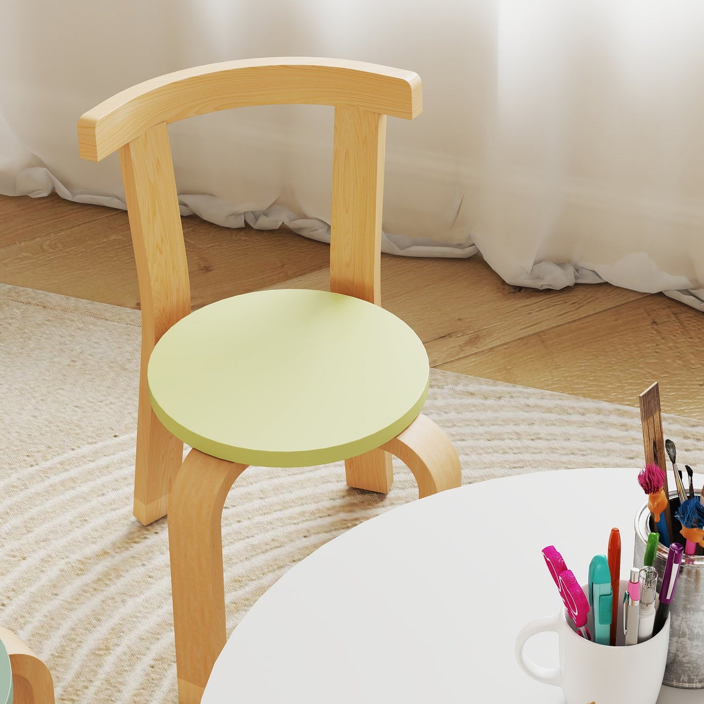 Kids Table & Chair Set, 5-Piece, Colorful Solid Wood