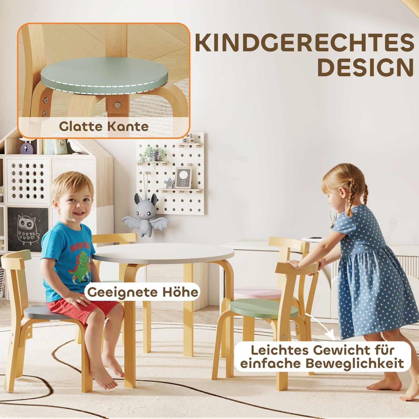 Kids Table & Chair Set, 5-Piece, Colorful Solid Wood