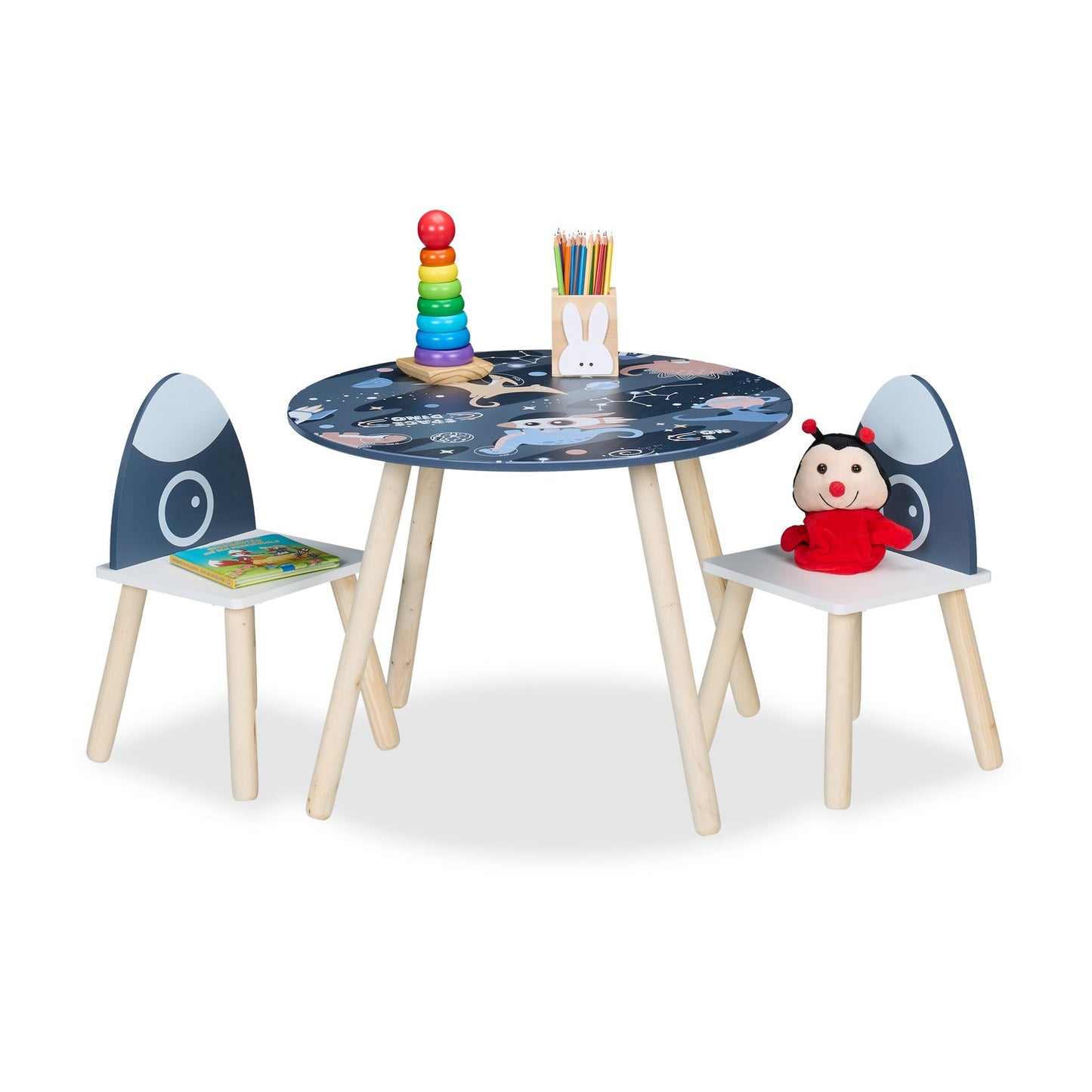 Kids Table and Chairs Set – Dinosaur & Space Theme