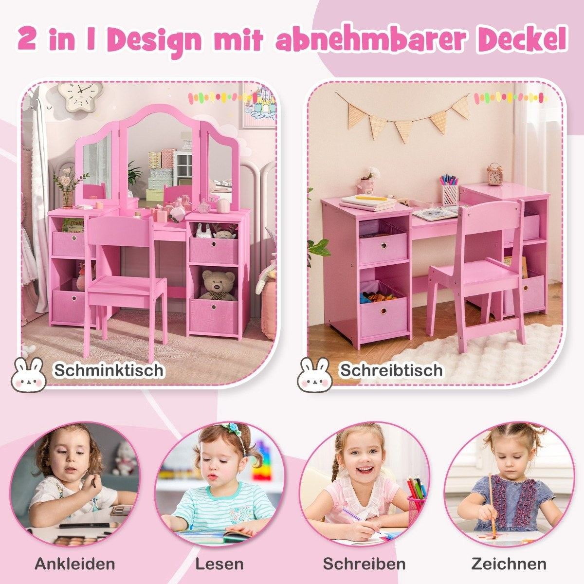 Kids Vanity & Desk Set, 2-in-1 with Removable Mirror