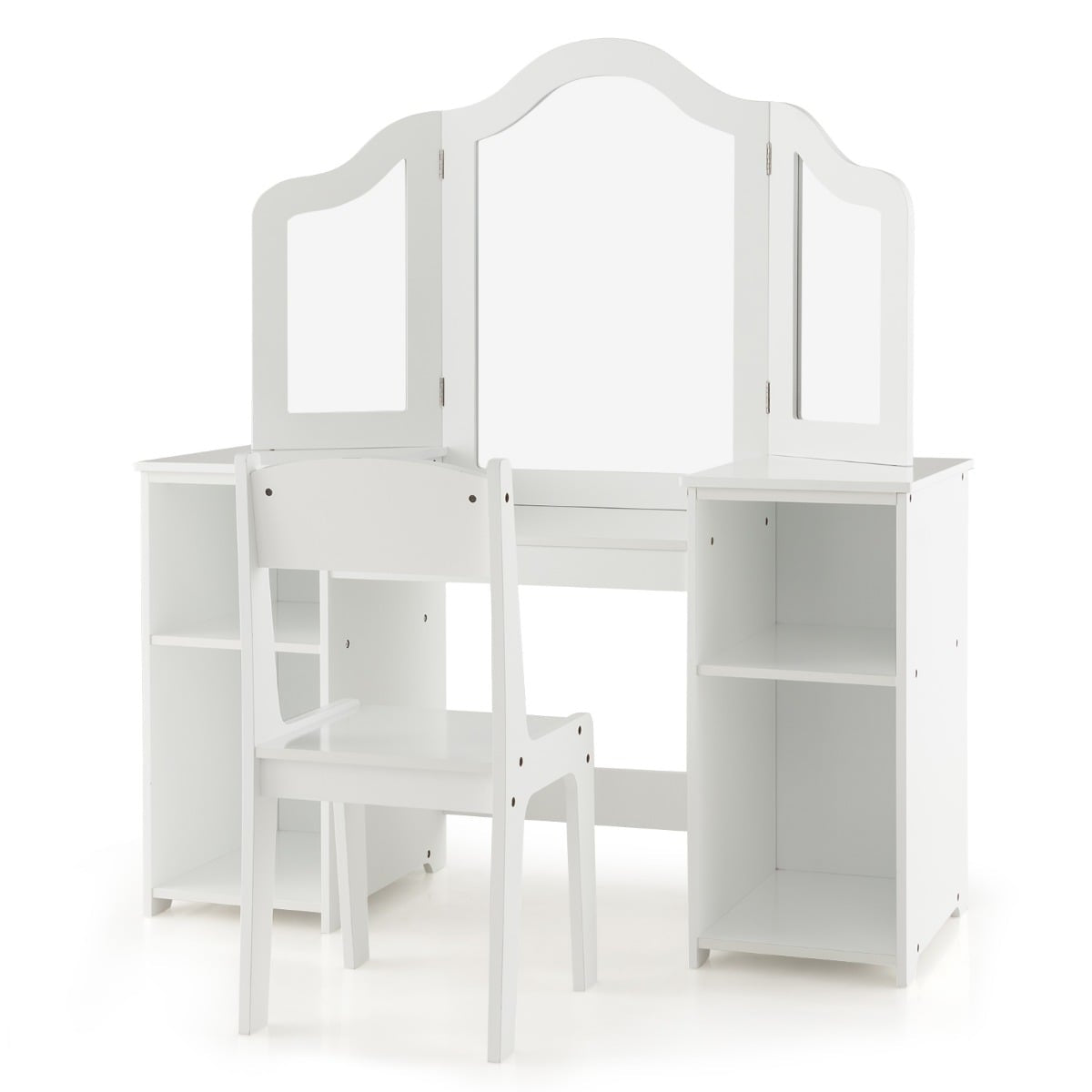 Kids Vanity & Desk Set with Tri-Fold Mirror, White