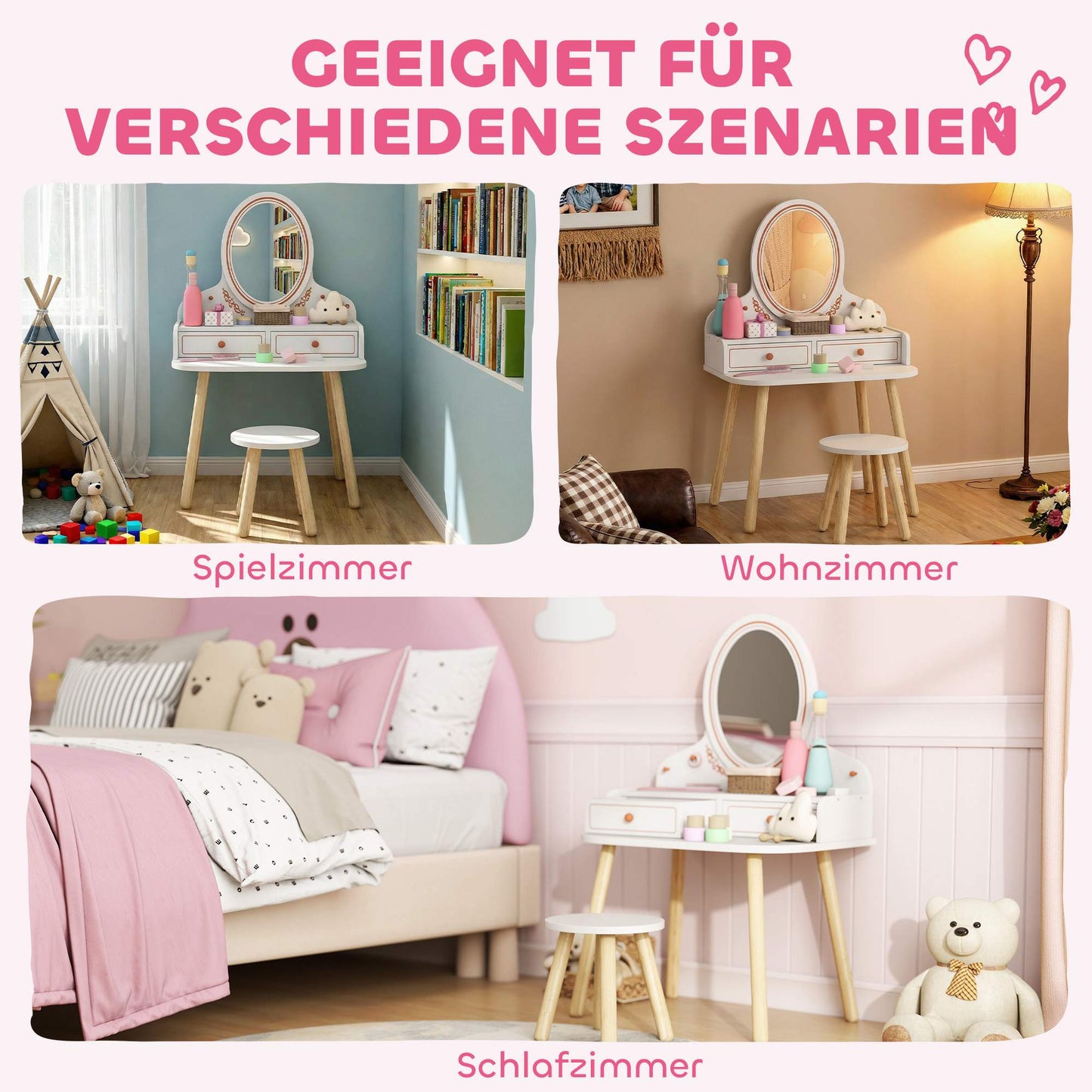 Kids Vanity Set with Stool, Mirror, and Storage