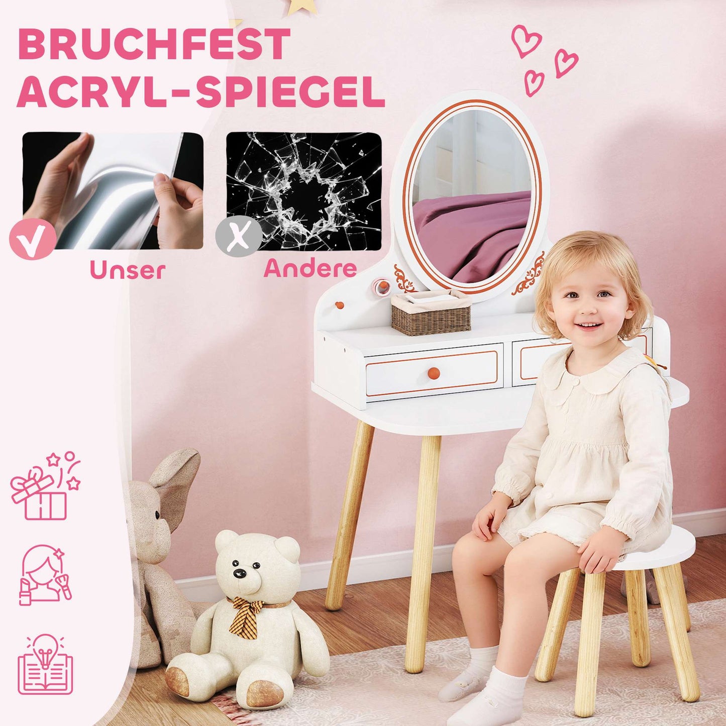 Kids Vanity Set with Stool, Mirror, and Storage
