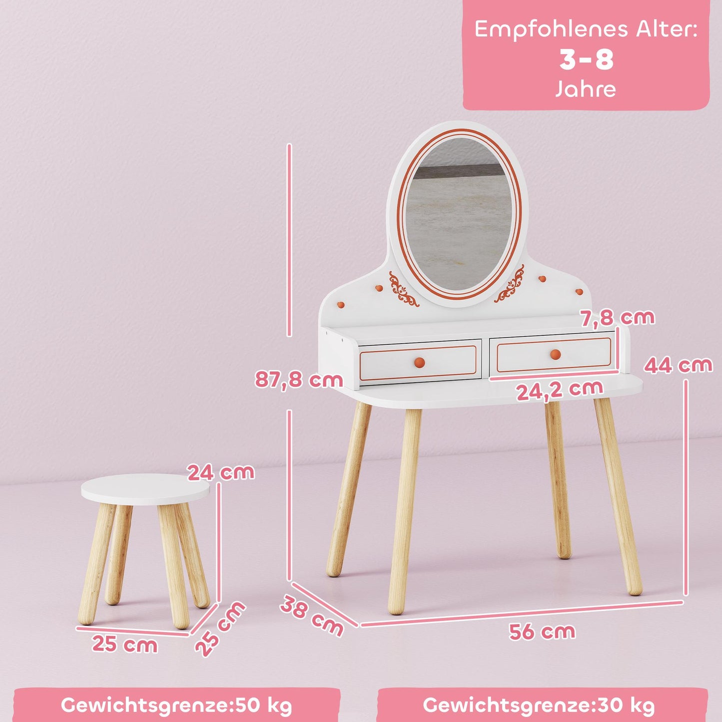 Kids Vanity Set with Stool, Mirror, and Storage