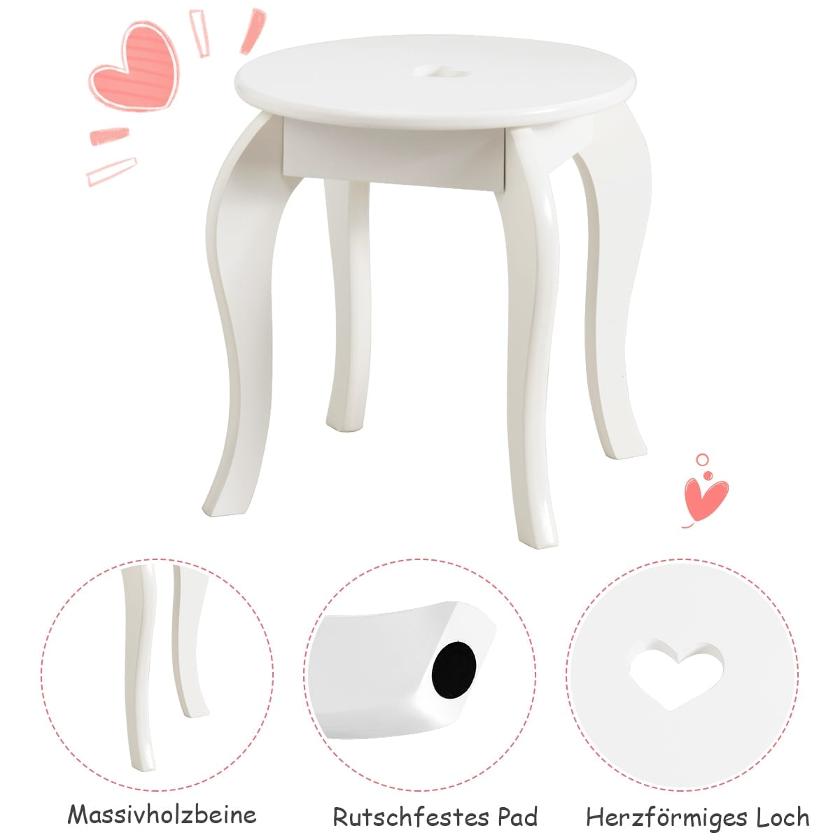 Kids Vanity Table Set with Stool and Mirror, White