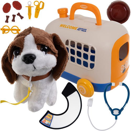 Kids Vet Play Set with Carrier, Plush Dog & Tools