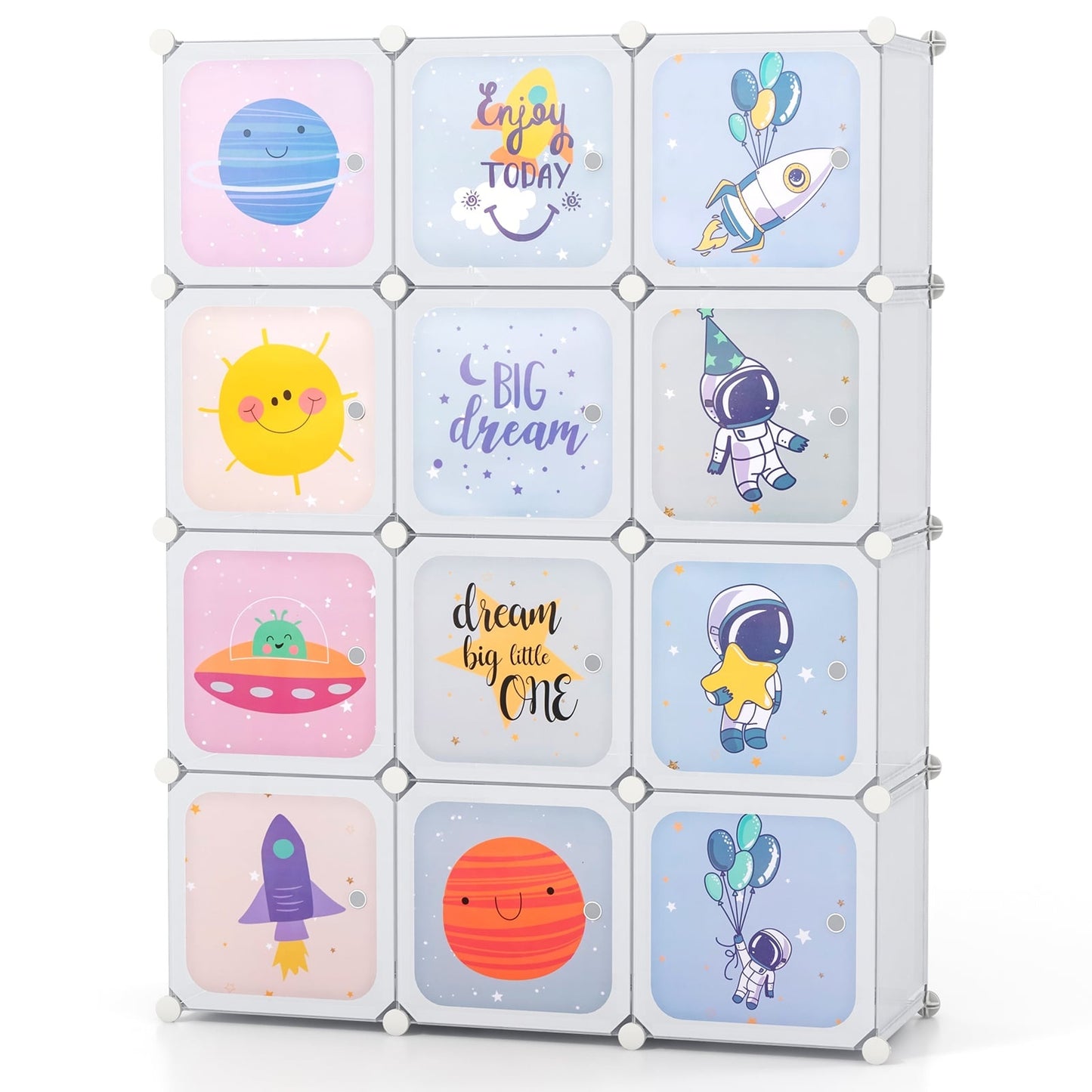 Kids Wardrobe with 2 Hanging Sections & 12 Cubes