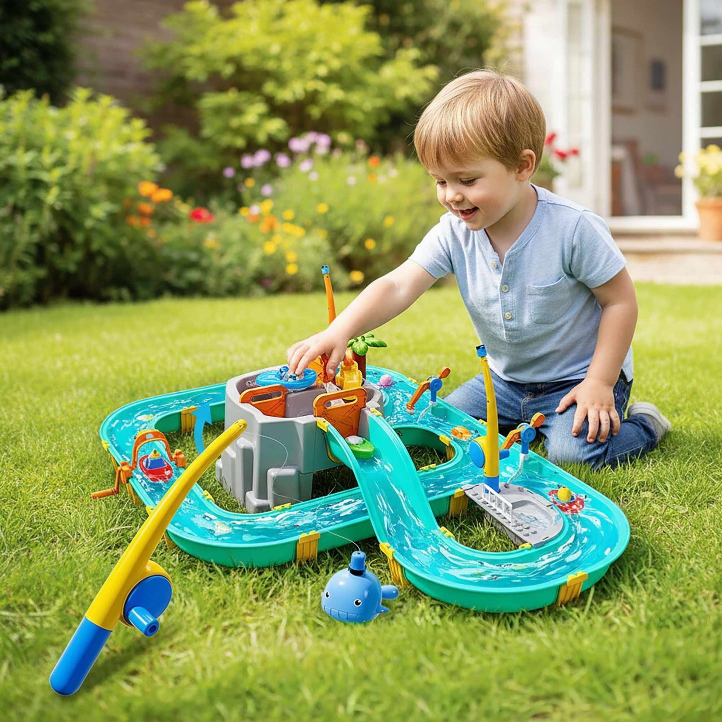 Kids' Water Play Track with Boats & Fishing Accessories