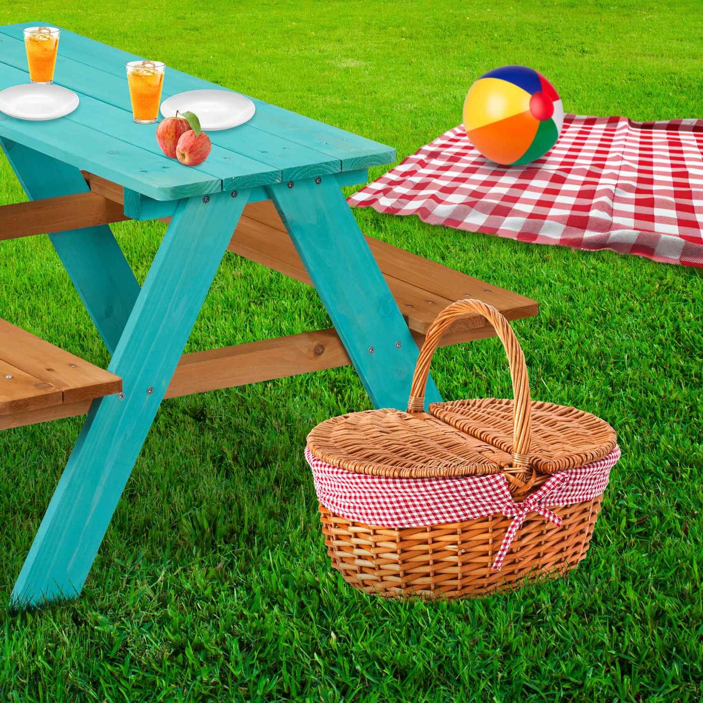 Kids Wooden Picnic Table with Benches, Outdoor Furniture