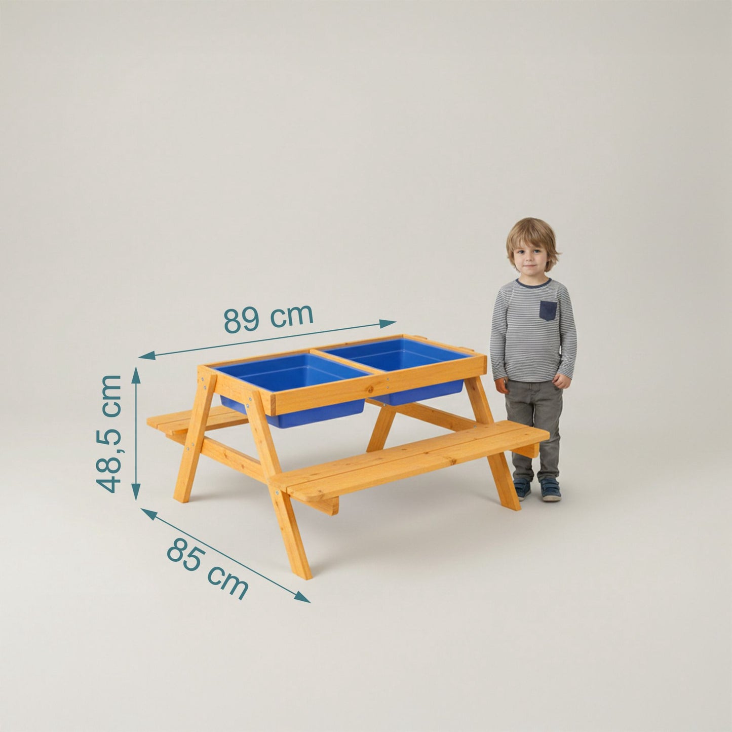 Kids Wooden Seating Set with Water & Sand Table