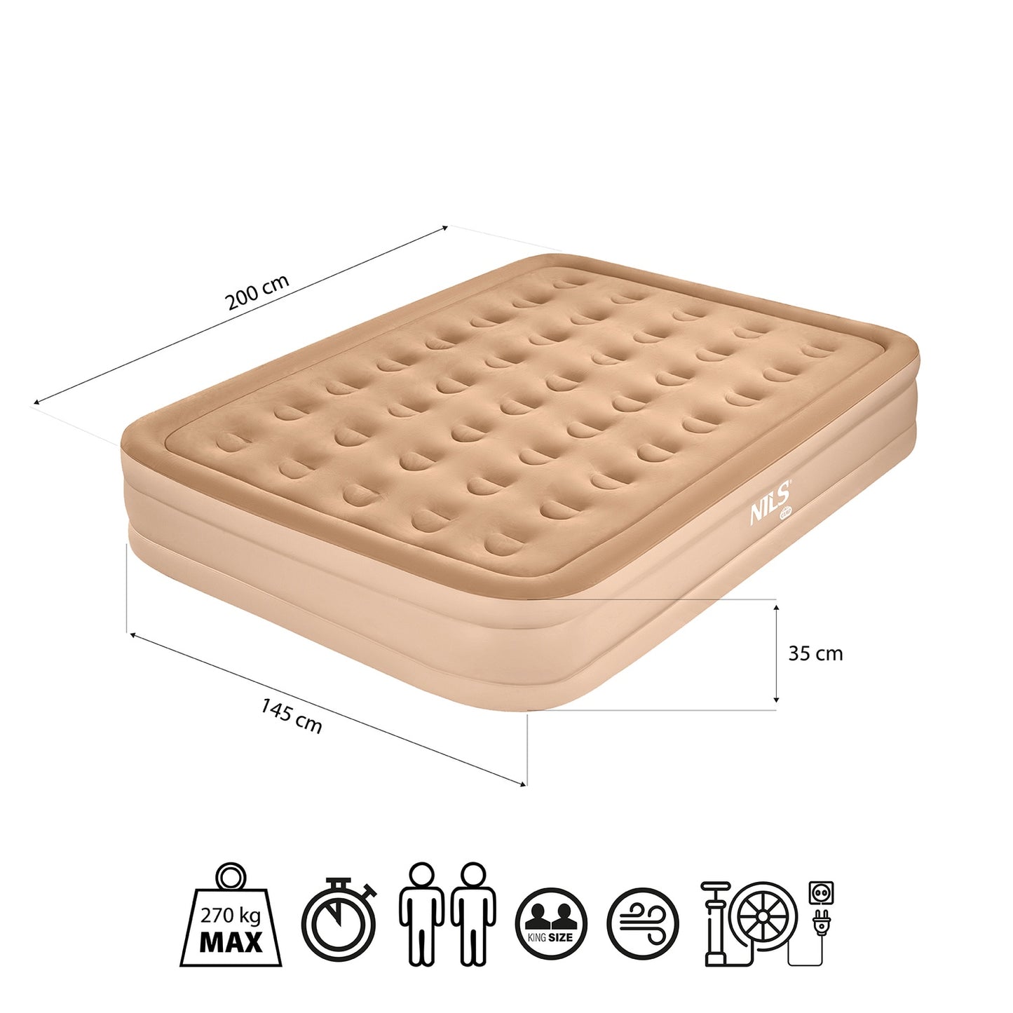 King Size Double Mattress with Electric Pump, Beige