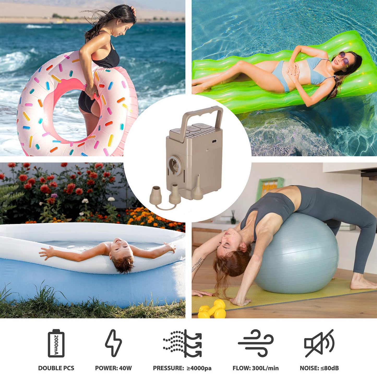 King Size Double Mattress with Electric Pump, Beige