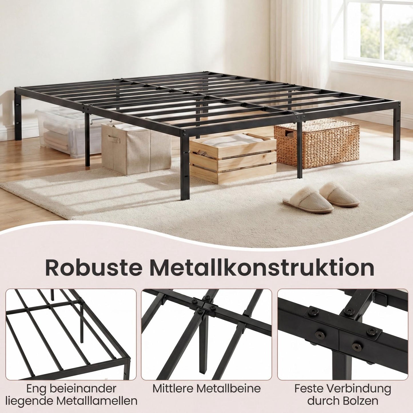 King Size Metal Platform Bed Frame, Black, 200 x 160 cm