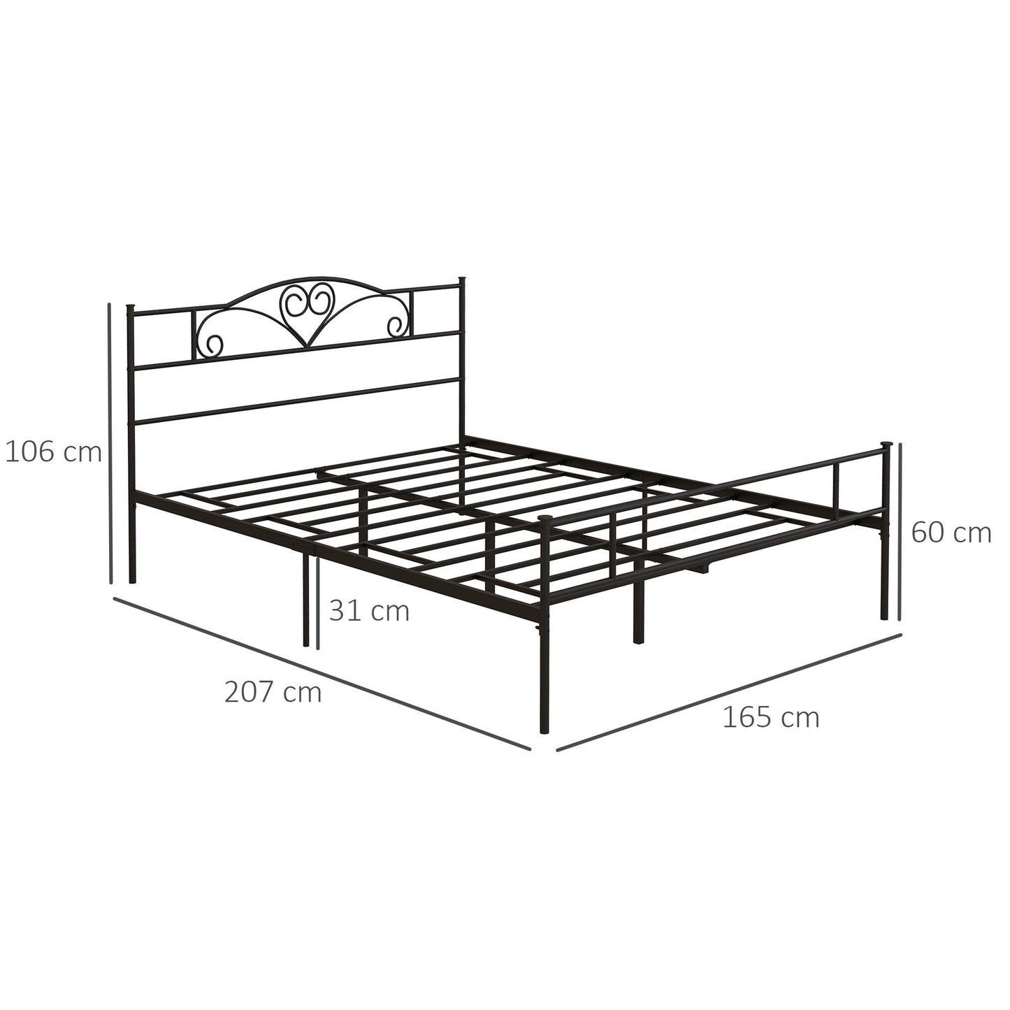 King-Size Steel Bed Frame 160x200 cm with Storage