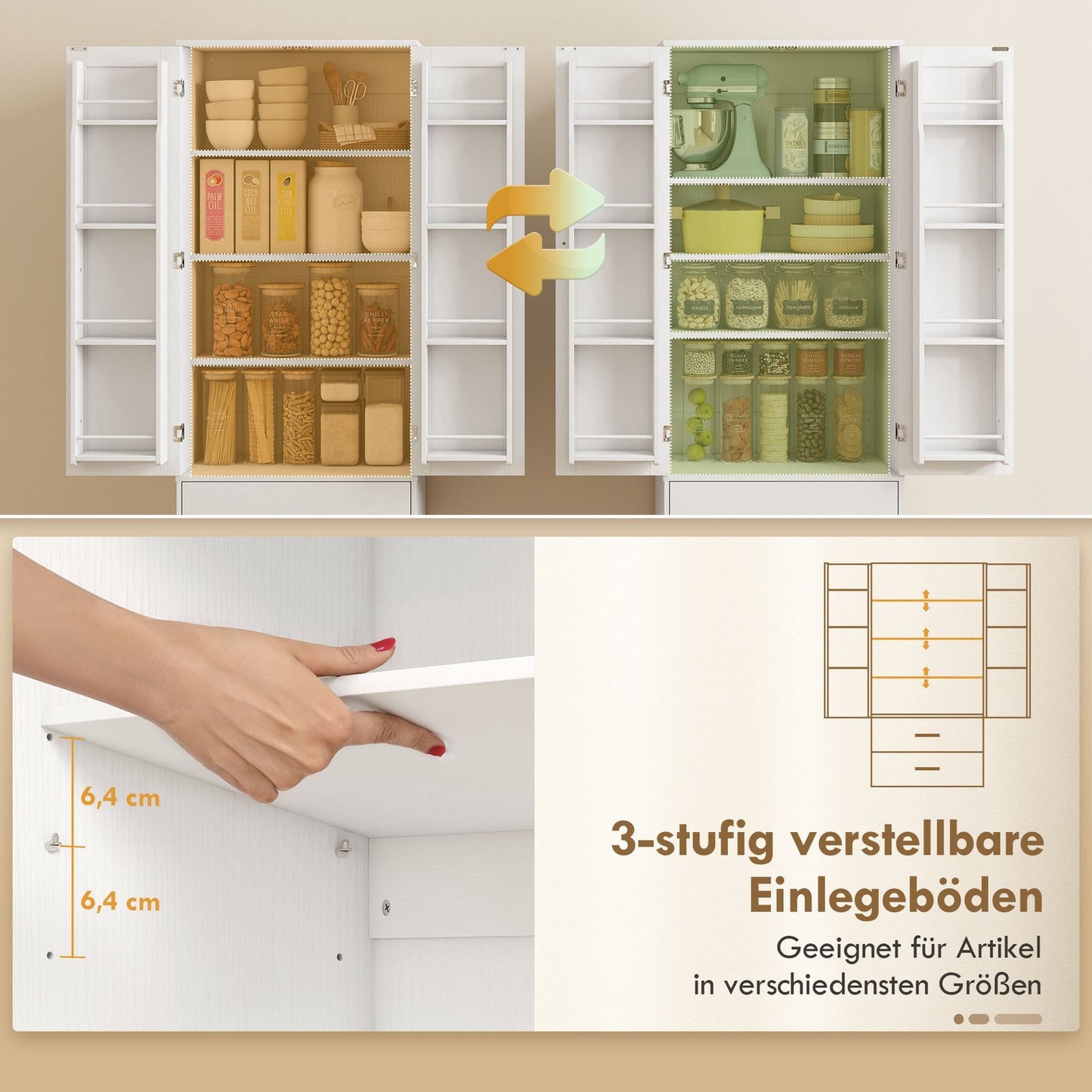 Kitchen Cabinet, Adjustable Shelves, 2 Drawers, White MDF