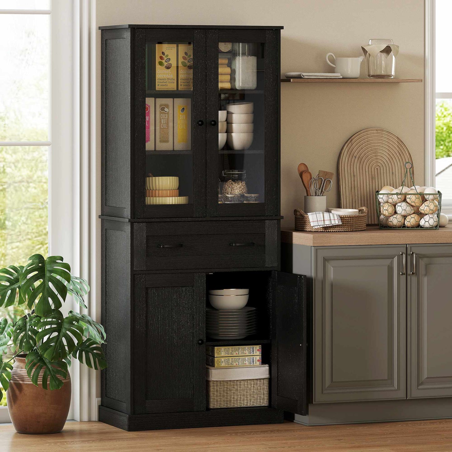Kitchen Cabinet, Black Acrylic Front, 76 x 40 x 182.5 cm