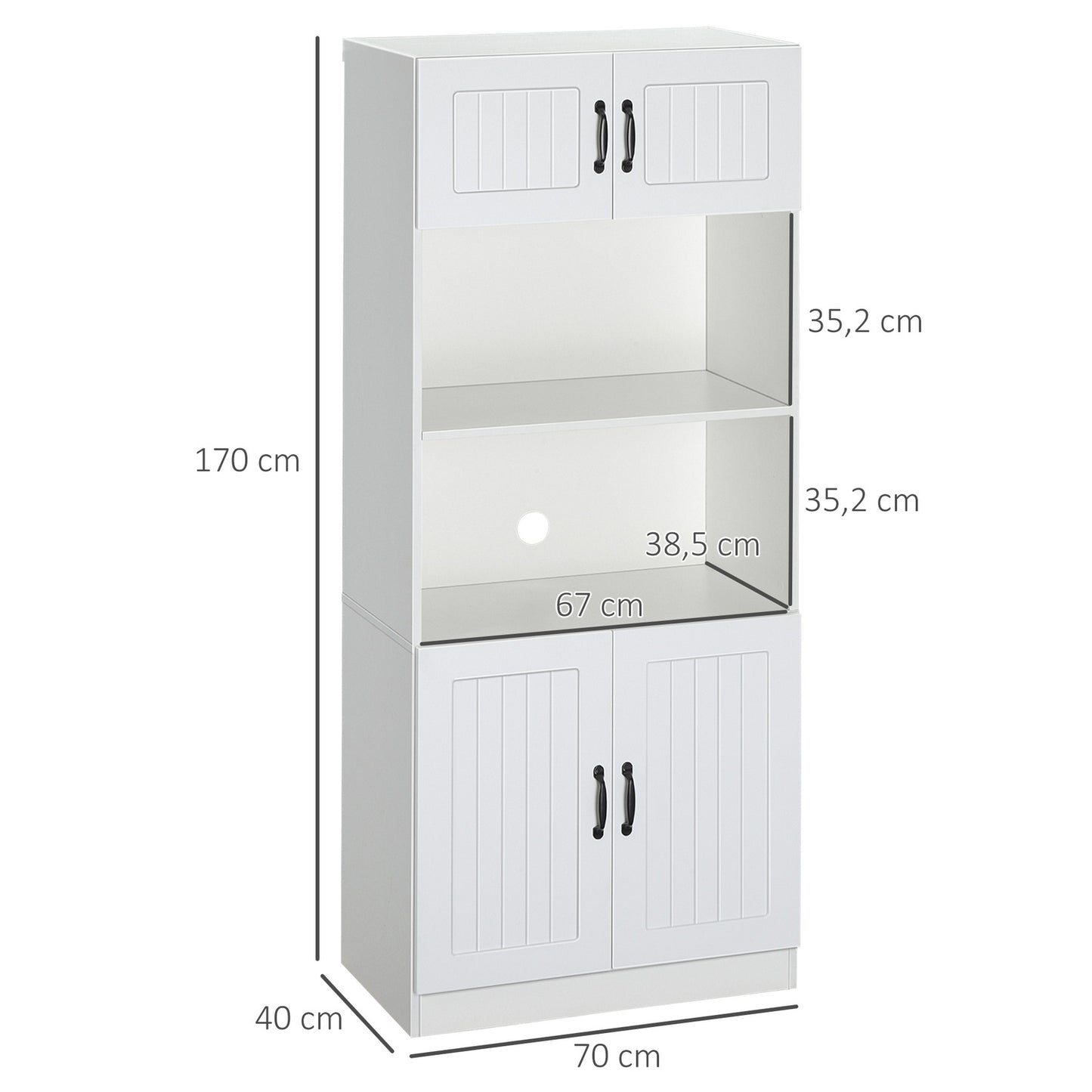 High kitchen buffet cabinet, adjustable shelves, microwave