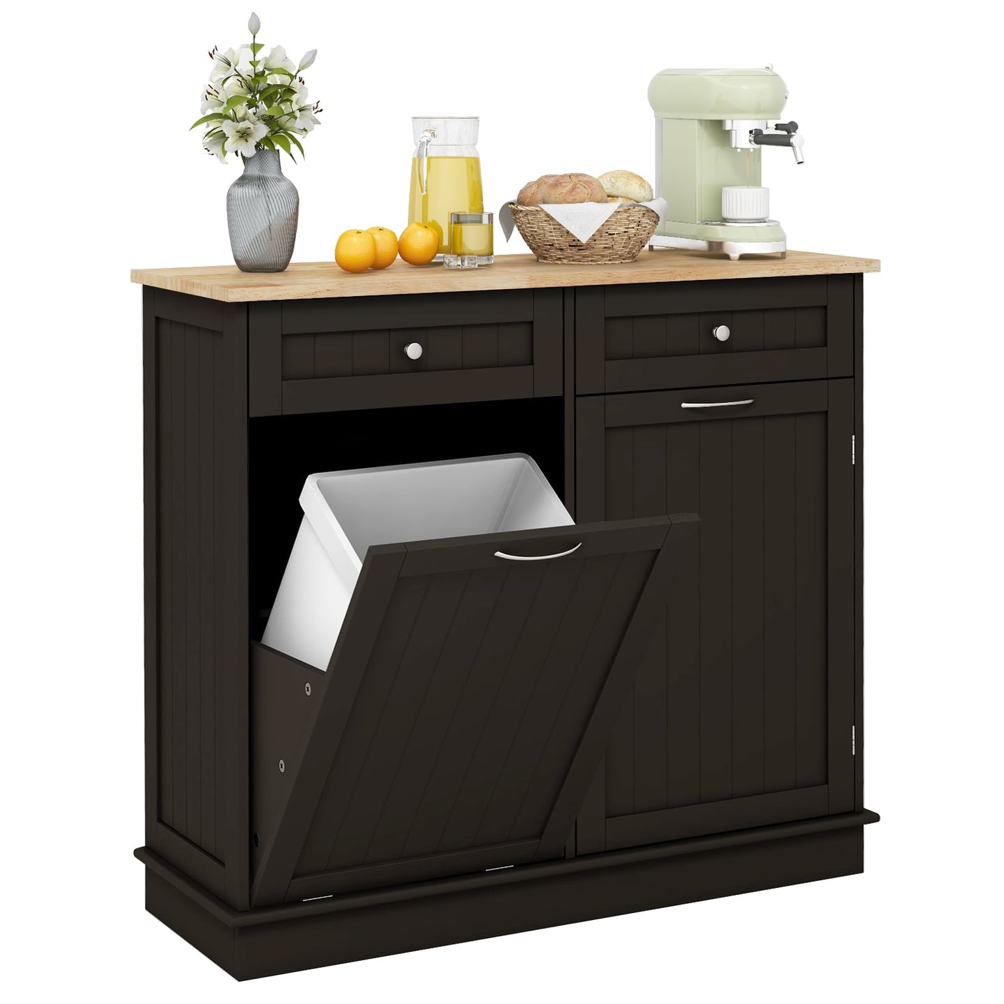 Kitchen Cabinet for 42L Trash Bin with Drawers & Shelf