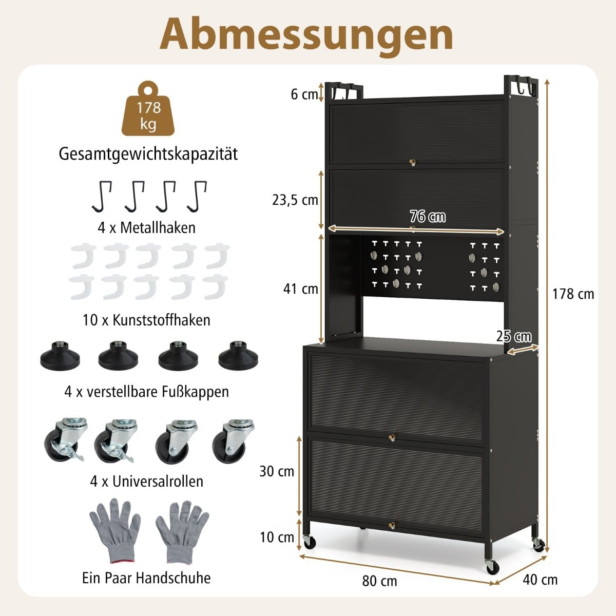 Kitchen Cabinet with 6 Shelves, Black, Freestanding
