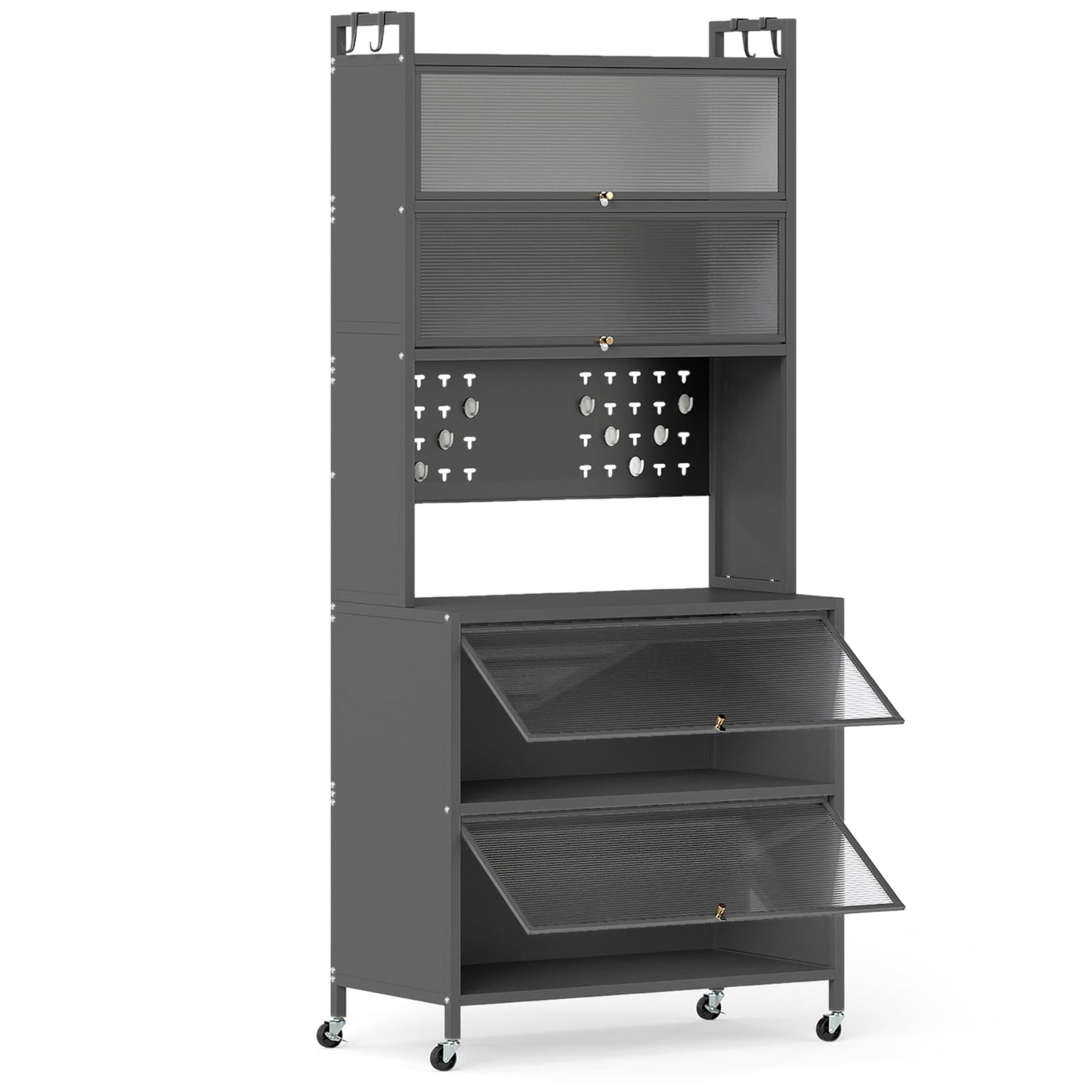 Kitchen Cabinet with 6 Shelves, Gray, Microwave Shelf