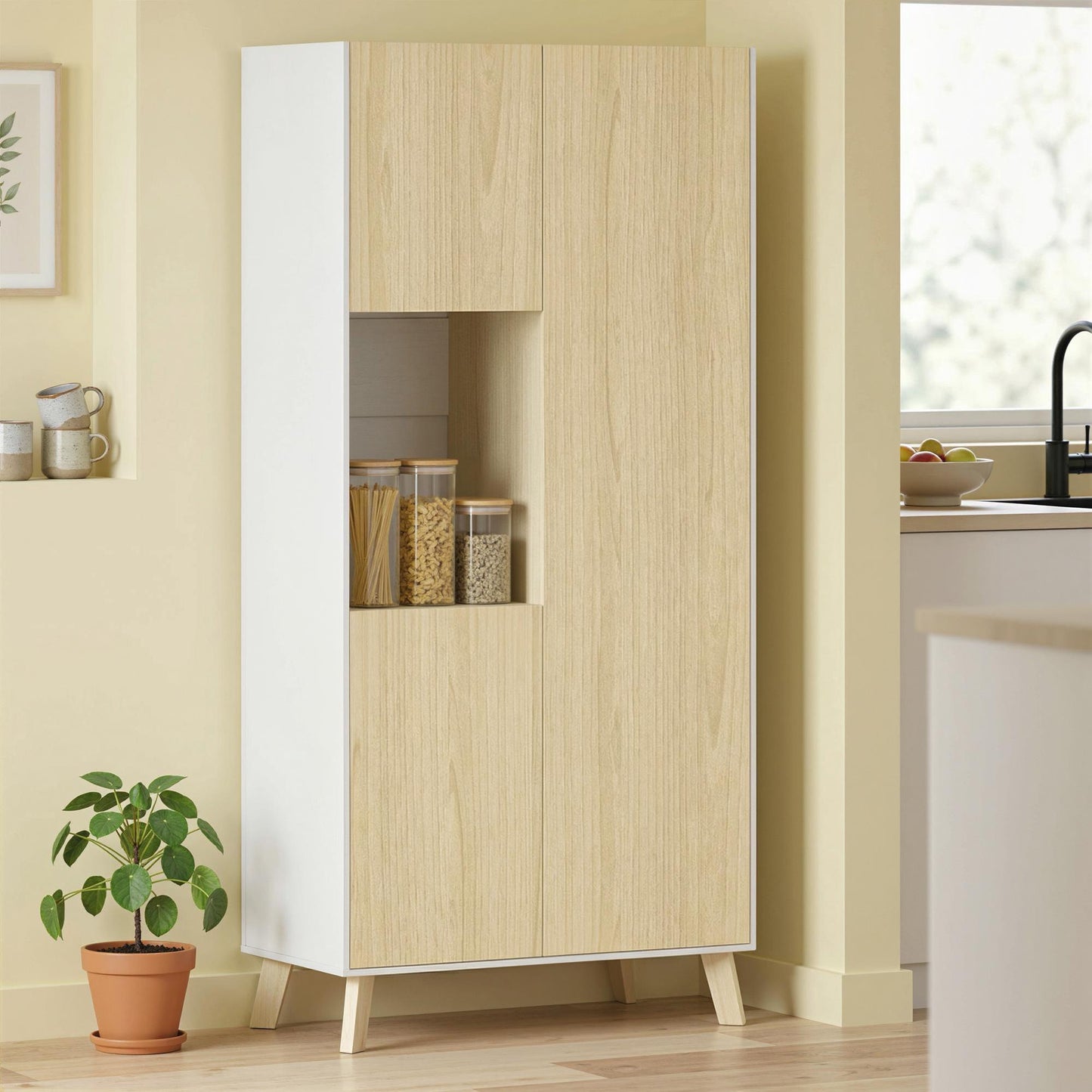 Kitchen Cabinet with Adjustable Shelves, 170 cm, Natural Wood