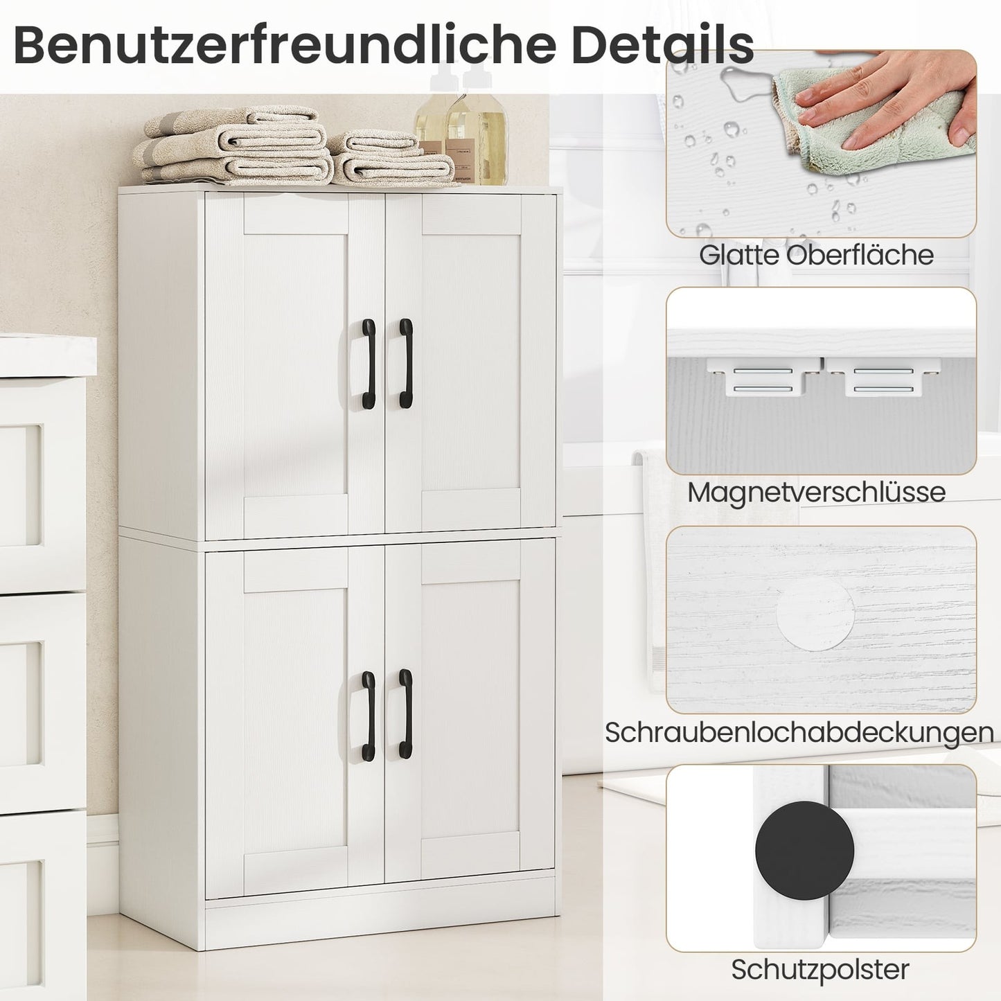 Kitchen Cabinet with Adjustable Shelves – White, 4 Doors