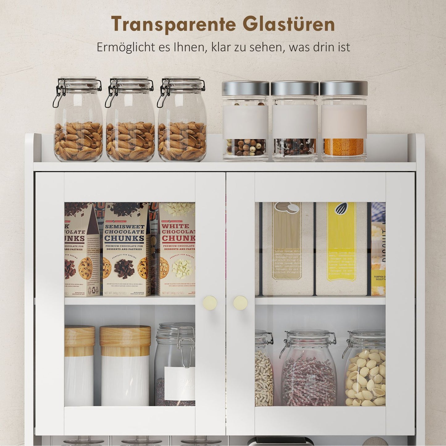 Kitchen Cabinet with Countertop, Wine Glass Holder, 170 cm, MDF, White