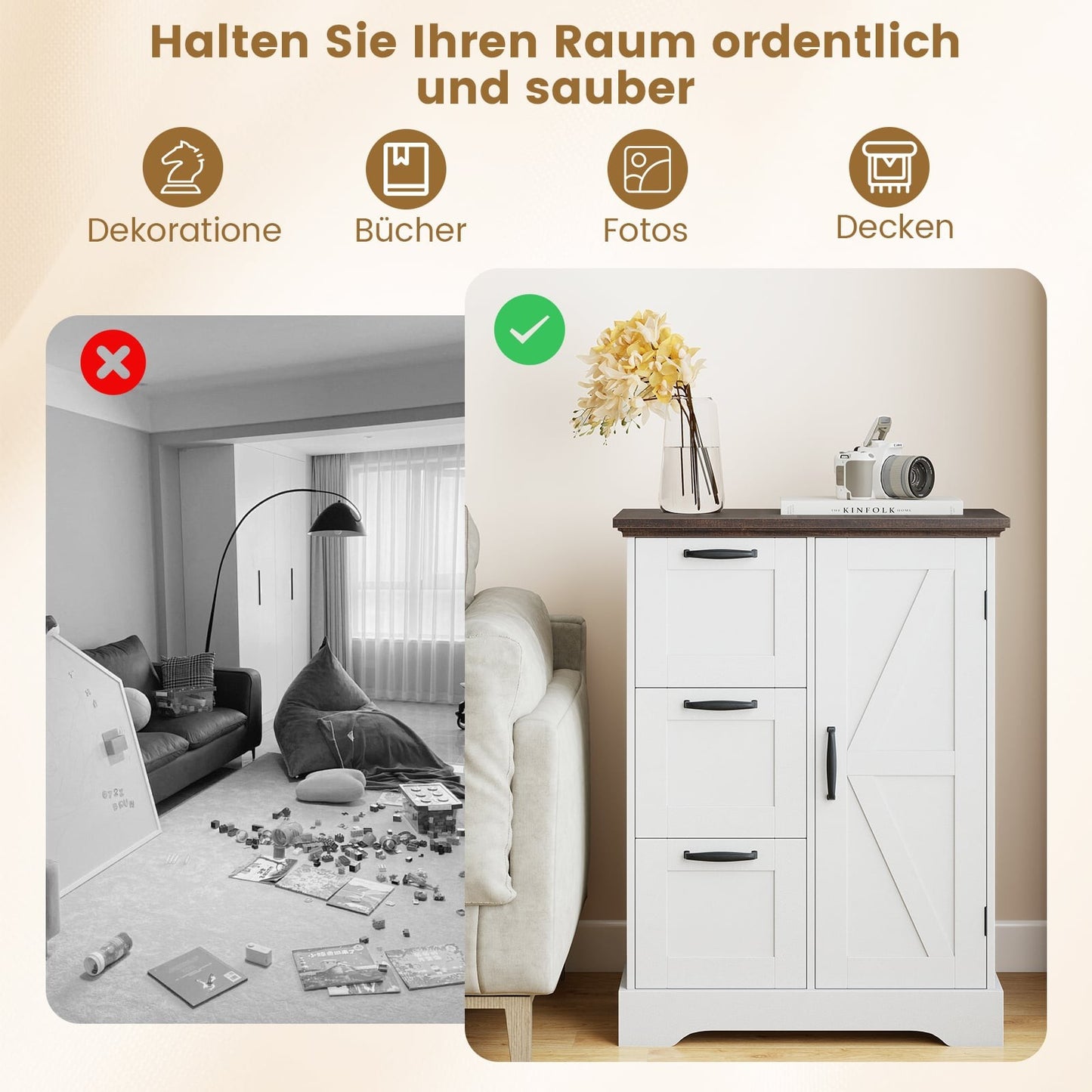 Kitchen Cabinet with Doors & 3 Drawers – White MDF