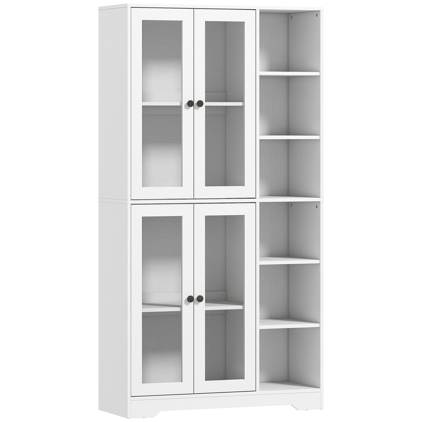 Kitchen Cabinet with Glass Doors, Shelves, 172 cm, White MDF