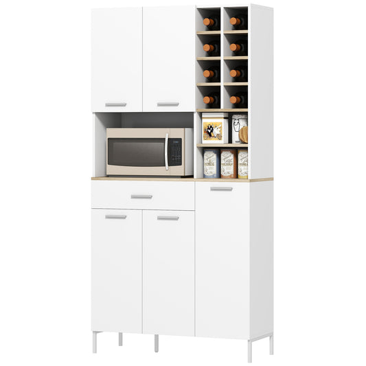 Kitchen Cabinet with Open Shelves, Wine Rack, White MDF