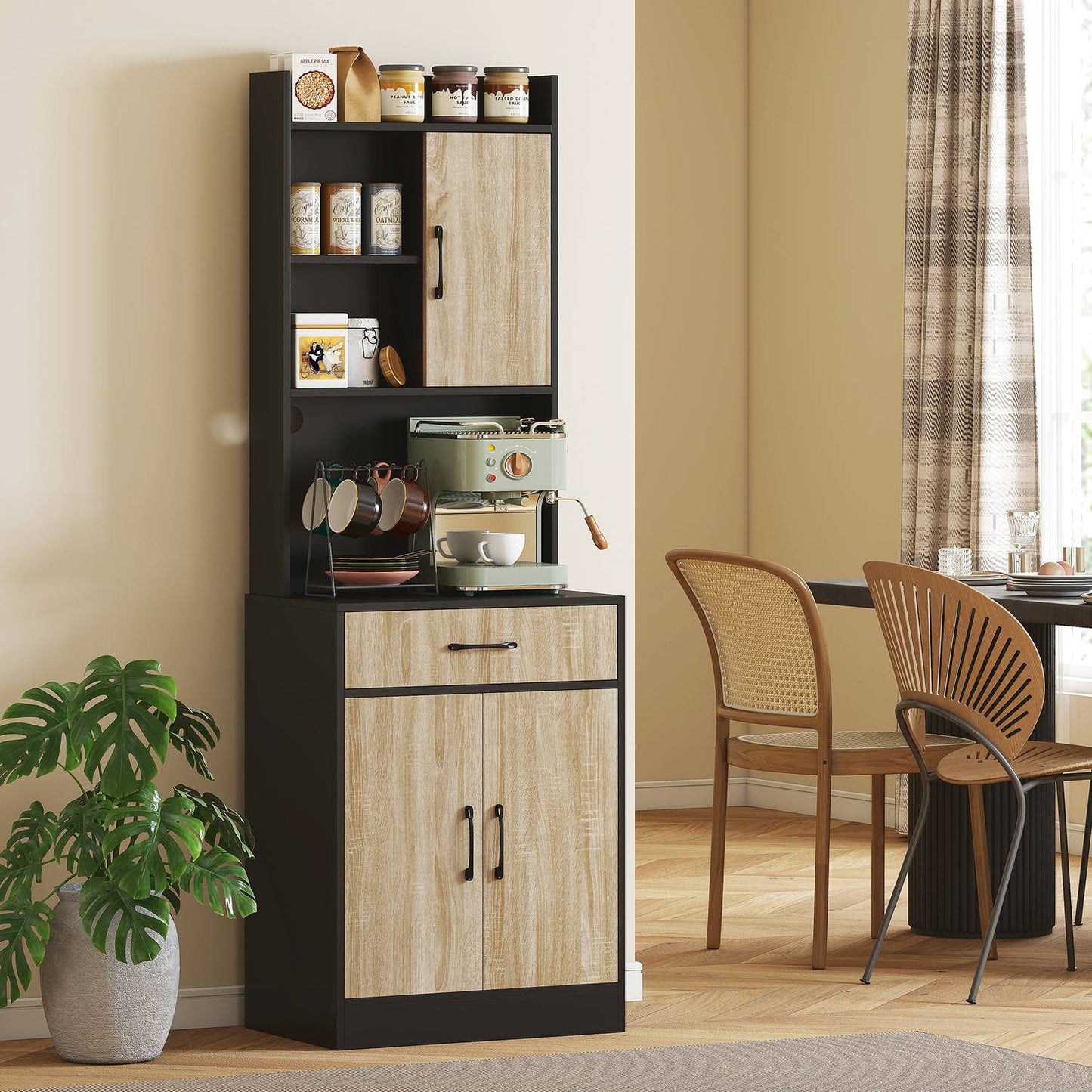 Kitchen Cabinet with Workspace, Cable Hole, Drawer, 3 Shelves