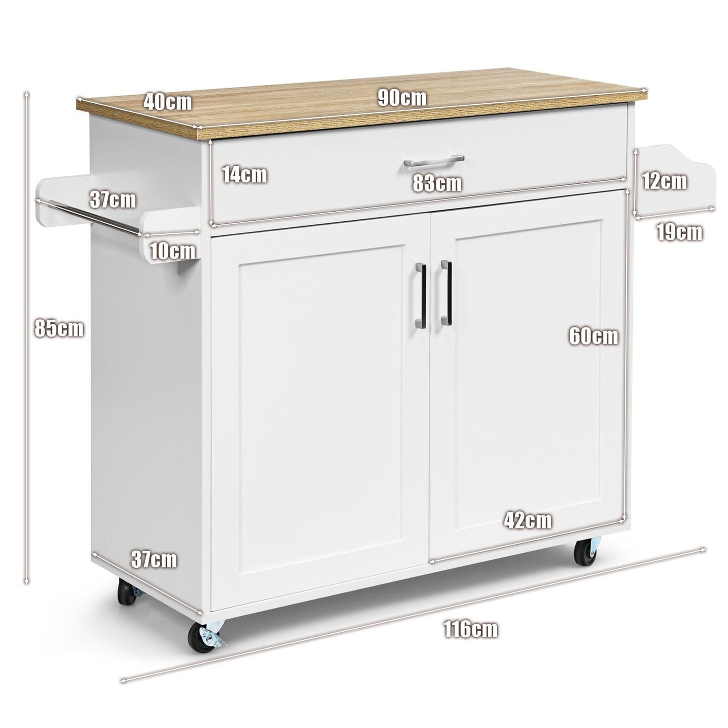 Kitchen Cart with Adjustable Shelf and Locking Wheels