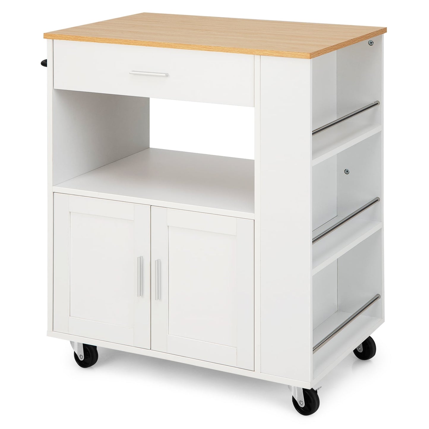 Kitchen Cart with Countertop, Drawer, Spice Racks, White