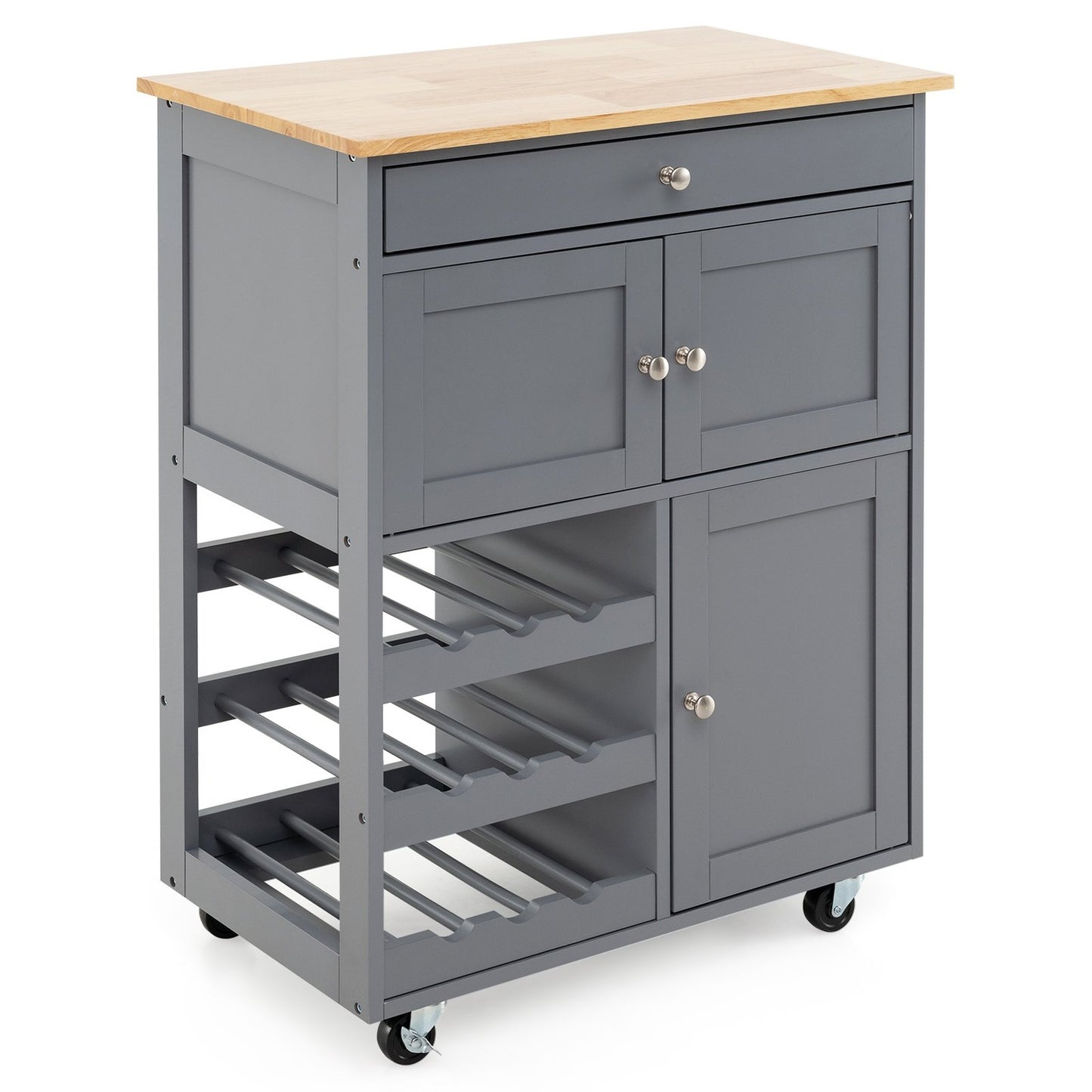 Kitchen Cart with Drawers & 3-Tier Wine Rack, Gray