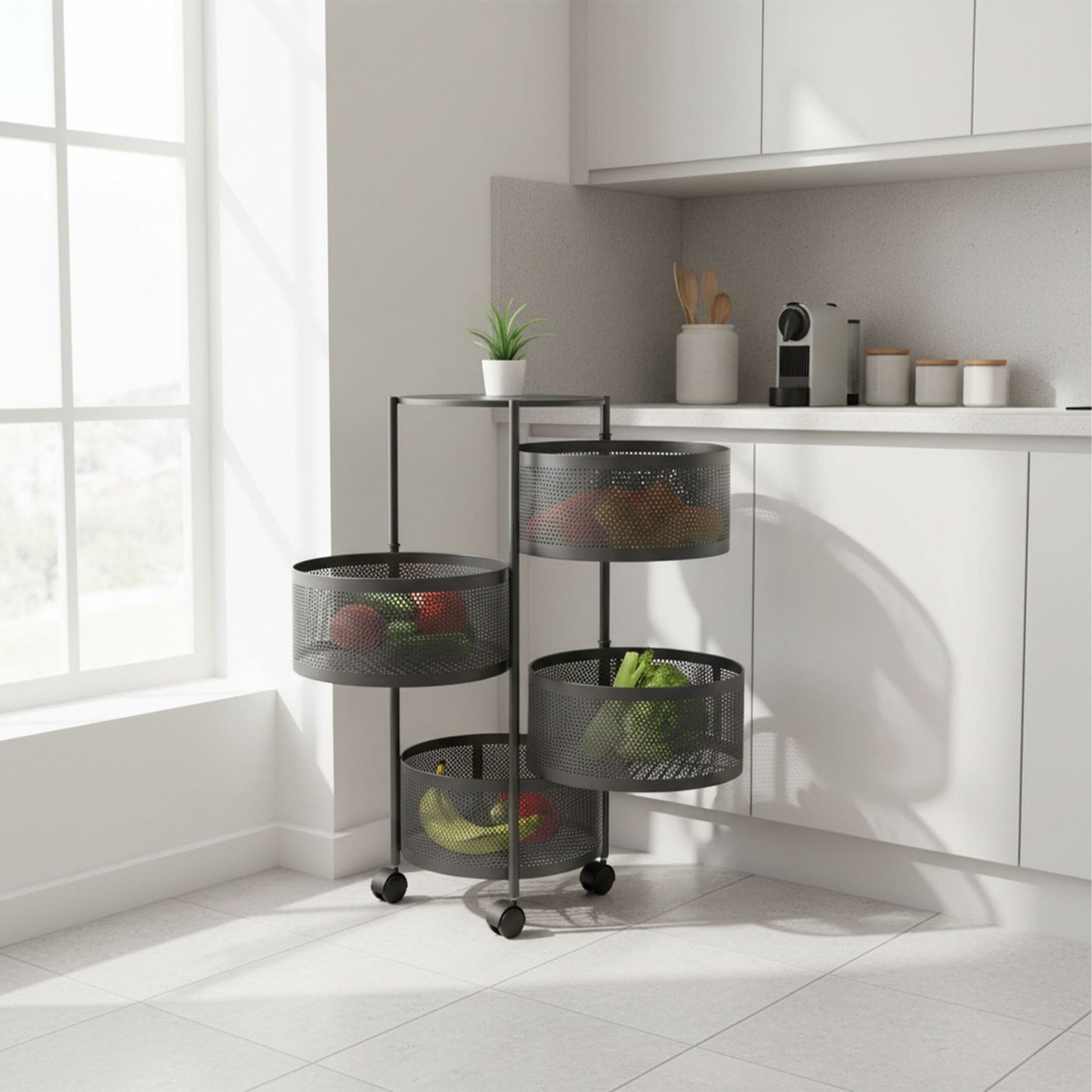 Kitchen Cart with Swivel Shelves – Metal, Rolling, Storage