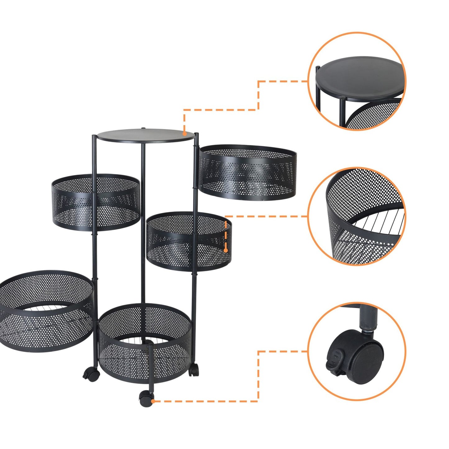Kitchen Cart with Swivel Shelves – Metal, Rolling, Storage