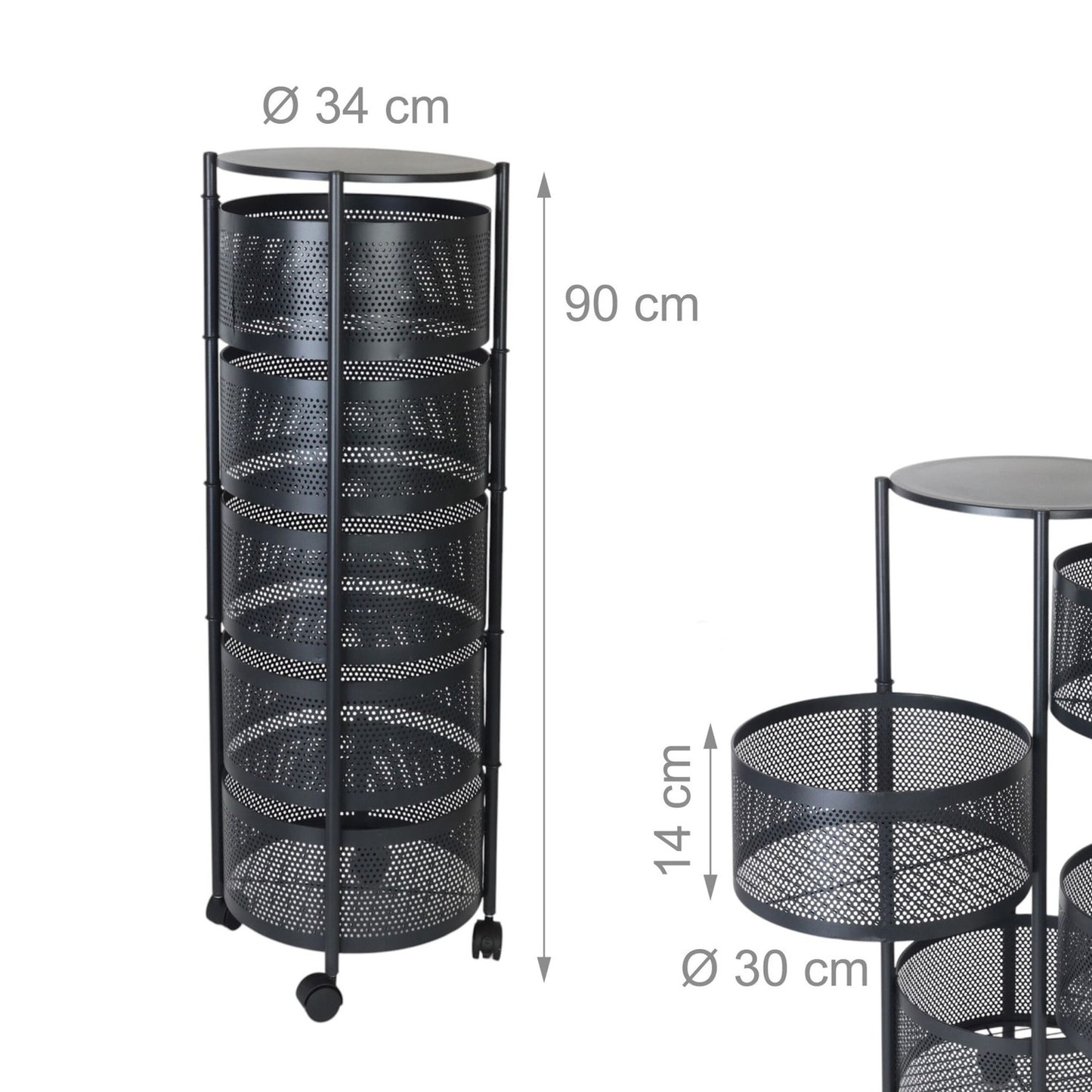 Kitchen Cart with Swivel Shelves – Metal, Rolling, Storage