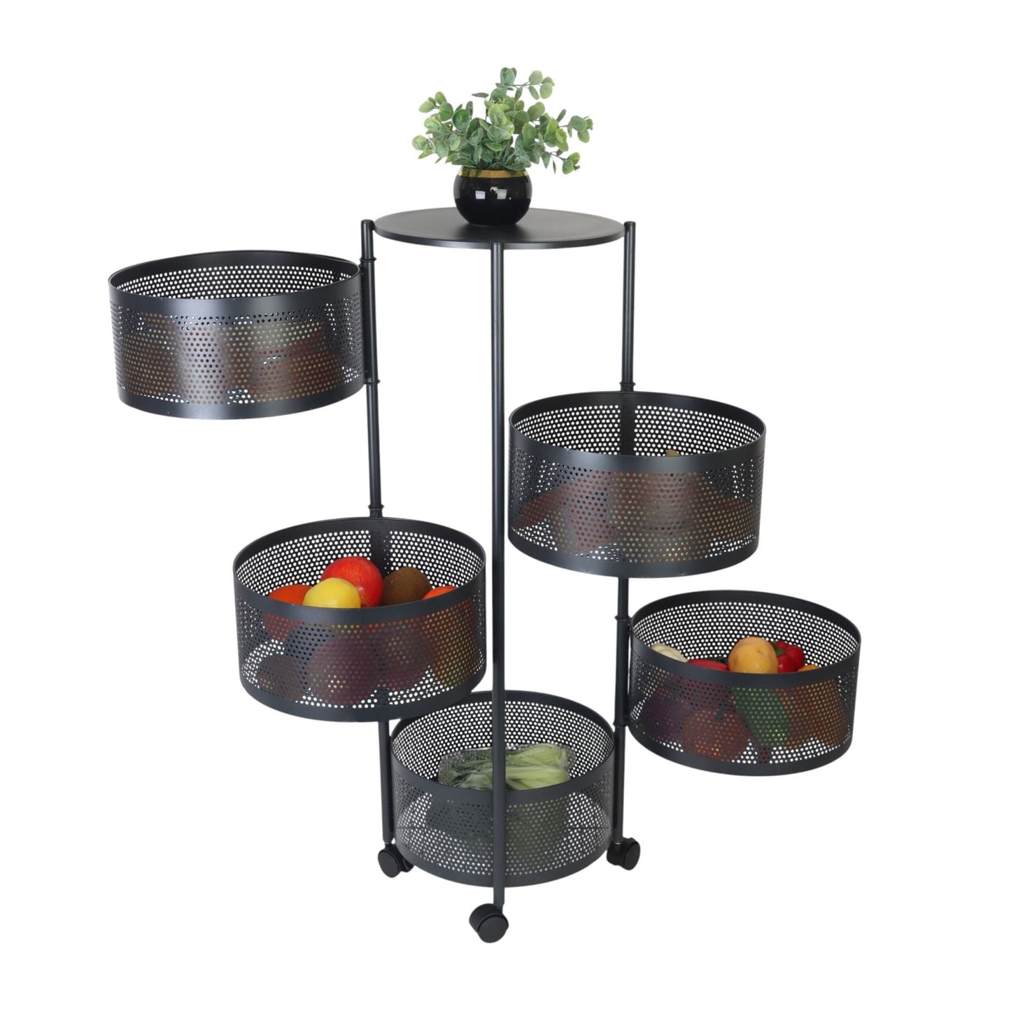 Kitchen Cart with Swivel Shelves – Metal, Rolling, Storage