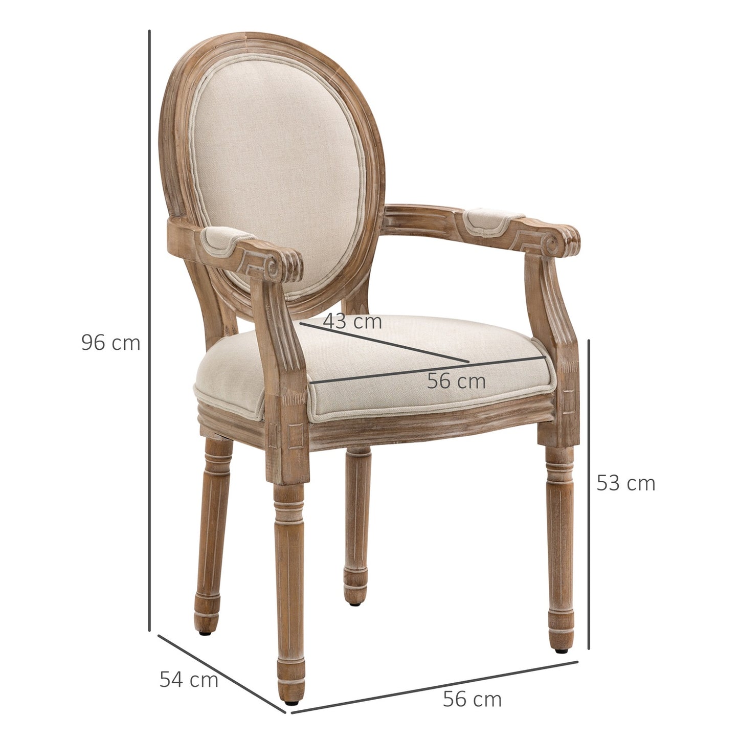 Cream upholstered dining chair, wooden legs, 150 kg capacity