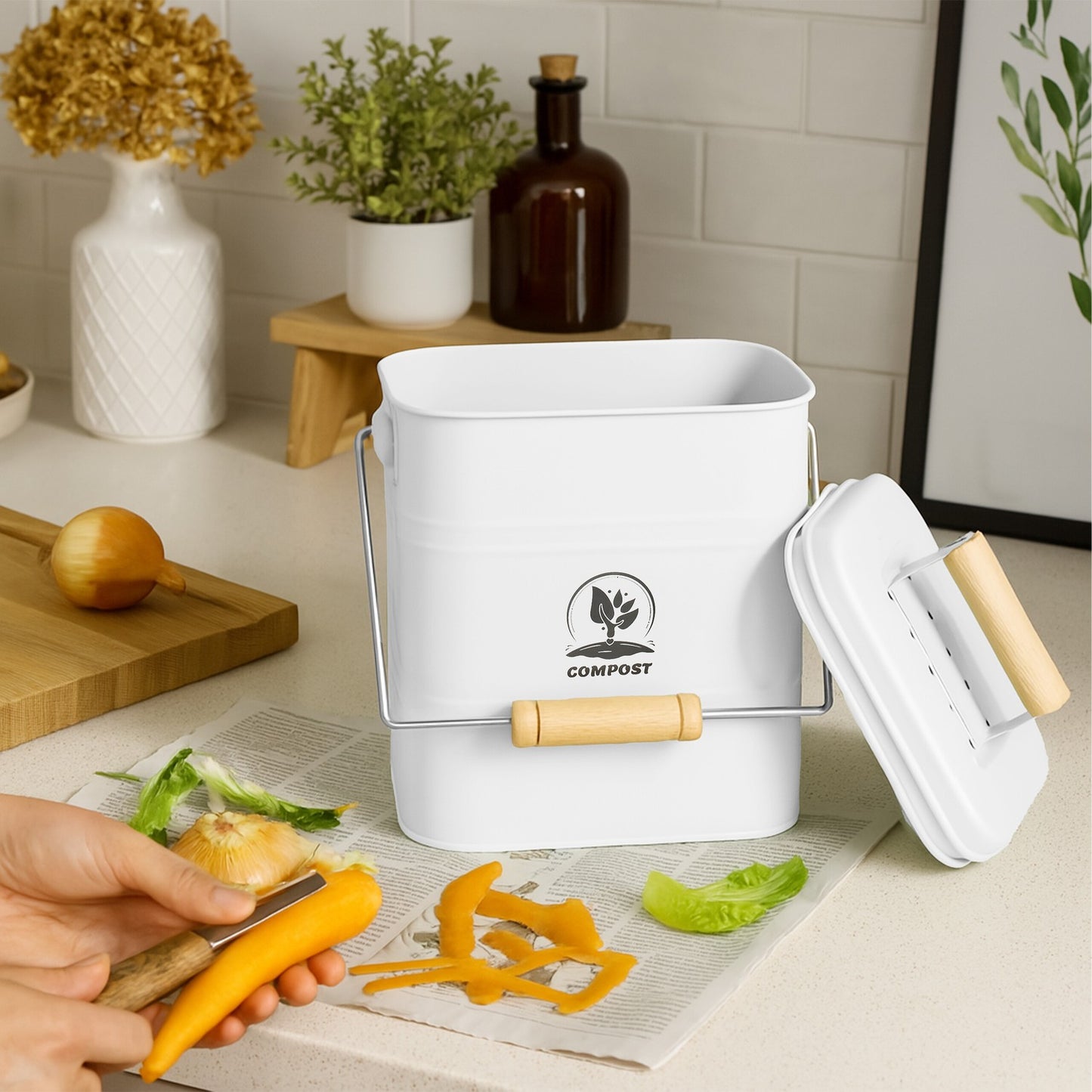 Kitchen Compost Bin, 3.5L Odour-Proof with Filters